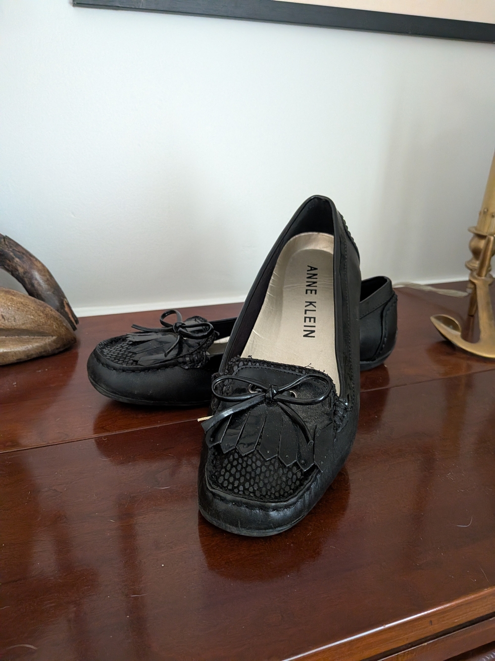 Anne Klein Black Women's Kiltie Loafer. Leather Size 8.5
